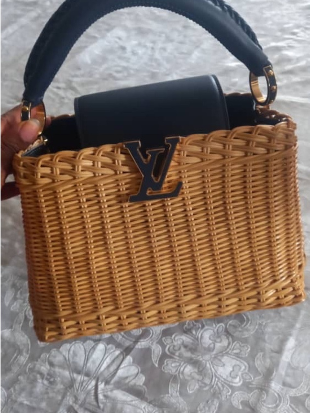 Louis Vuitton Woven Rattan Top-Handle Bag in Tan and Black